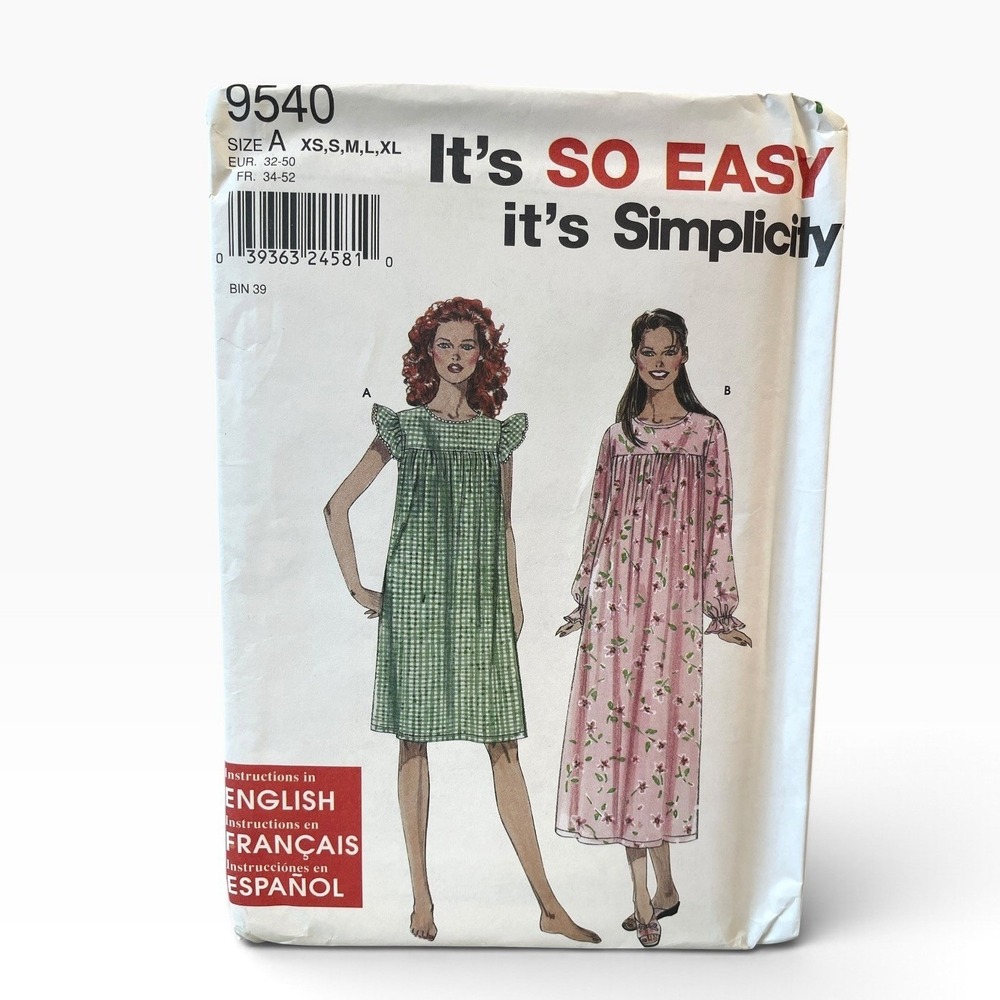 Simplicity Sewing Pattern 9540 Women XS-XL Misses Nightgown Flutter Sleeve Easy